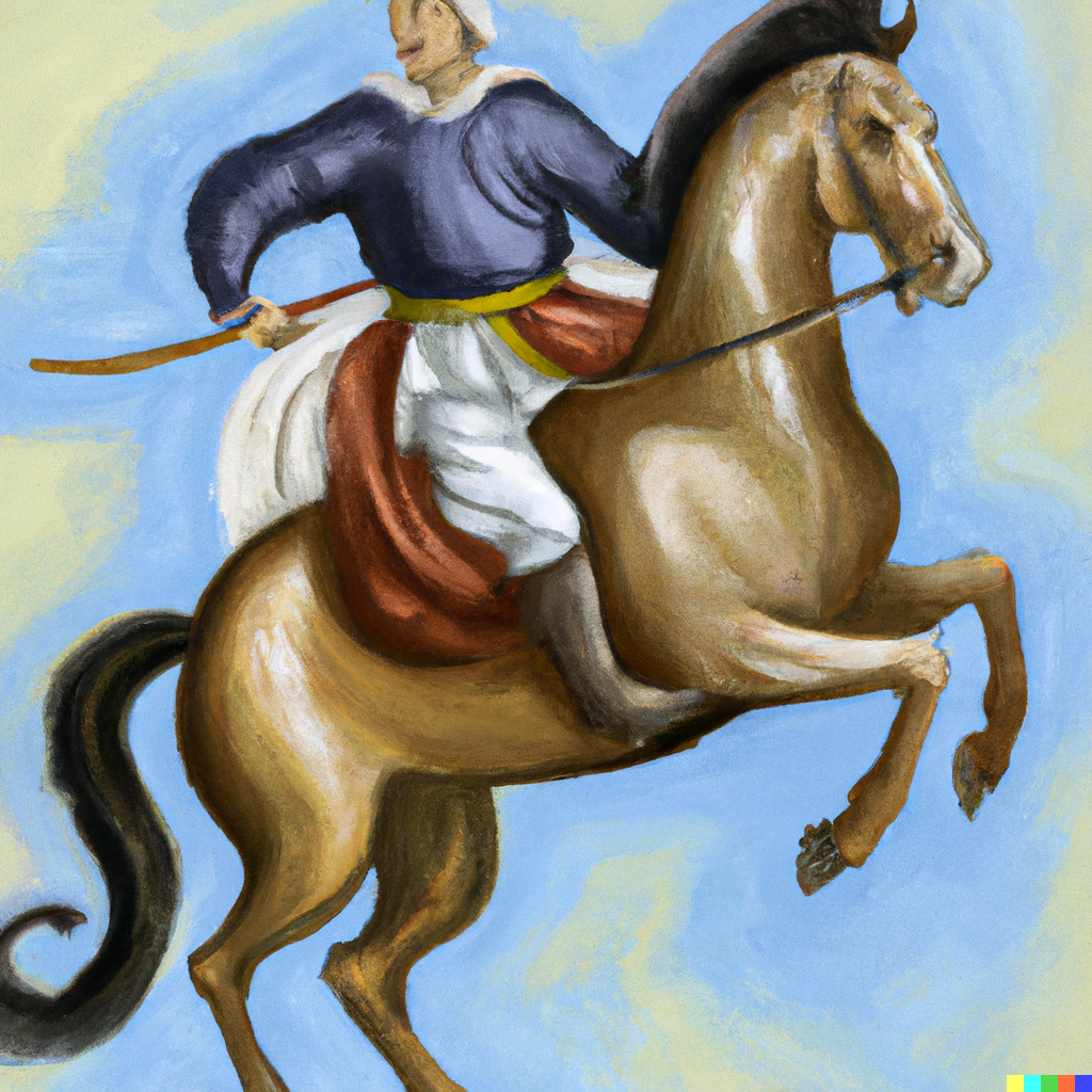 Drawing of John Wesley on a horseback